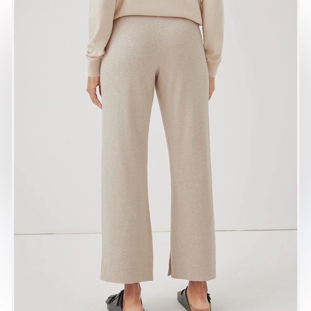 Pact Organic Cotton Wide Leg High Rise Oatmeal Tan Capri Ankle Pant Pocket L
